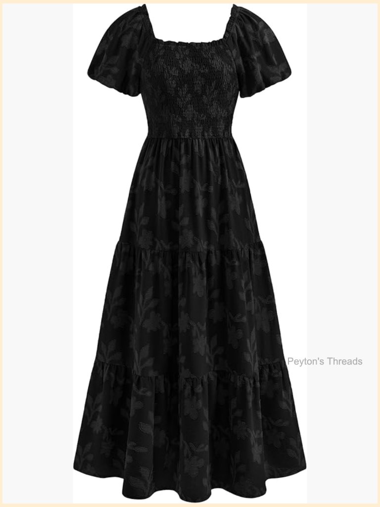 Boho Floral Maxi Dress Square Neck Smocked Flowy Short Sleeve Tiered Ruffle
